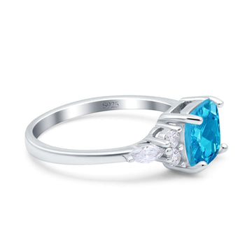 Cushion Engagement Ring Art Deco Aquamarine CZ 925 Sterling Silver Wholesale